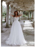 Strapless White Lace Tulle Twinkling Wedding Dress With Removable Sleeves